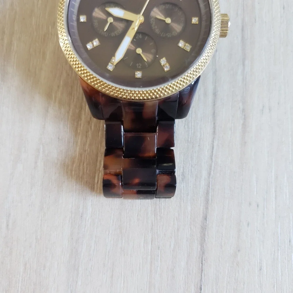 Michael Kors Watch Jet Set Tortoise Shell Ladies Brown Jewelry Swarovski Crystal